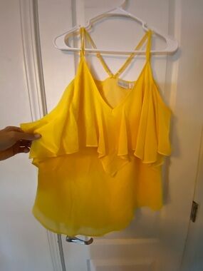 Bisou Bisou Yellow Ruffle Camisole with Spaghetti Straps